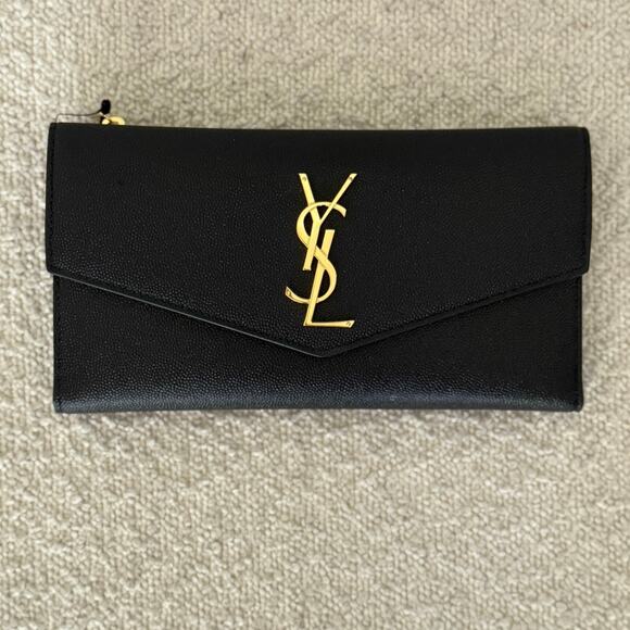 Saint Laurent Large Uptown Black Leather Wallet YSL Monogram Gold Hardware NIB - Picture 11 of 13